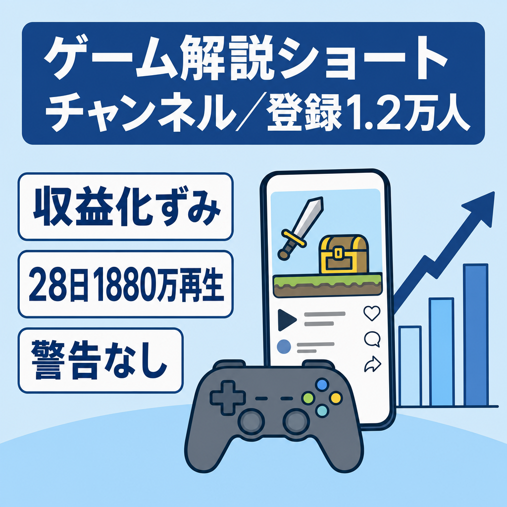 【非属人・登録者1.2万人】ゲーム解説ショートチャンネル｜直近28日26投稿で1880万再生！・収益化済【警告等一切なし】