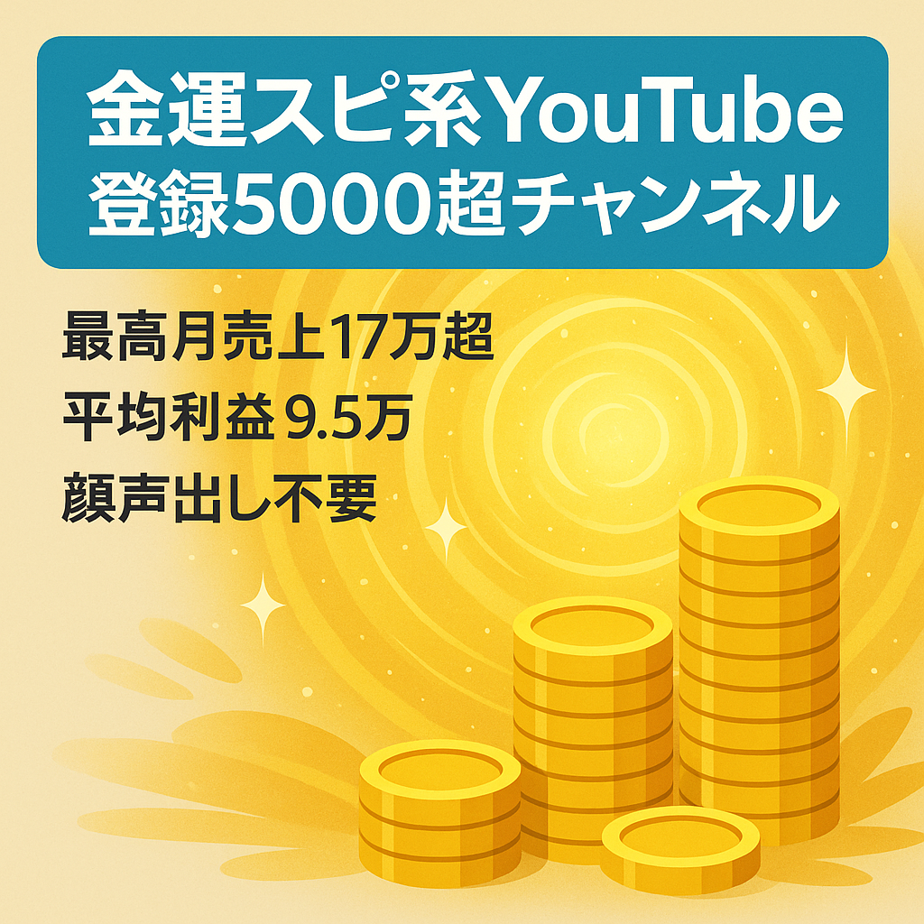 【最高月売上17万円超/収益化済】登録者5000人超えの金運スピリチュアル系YouTubeチャンネル【平均利益9.5万円】