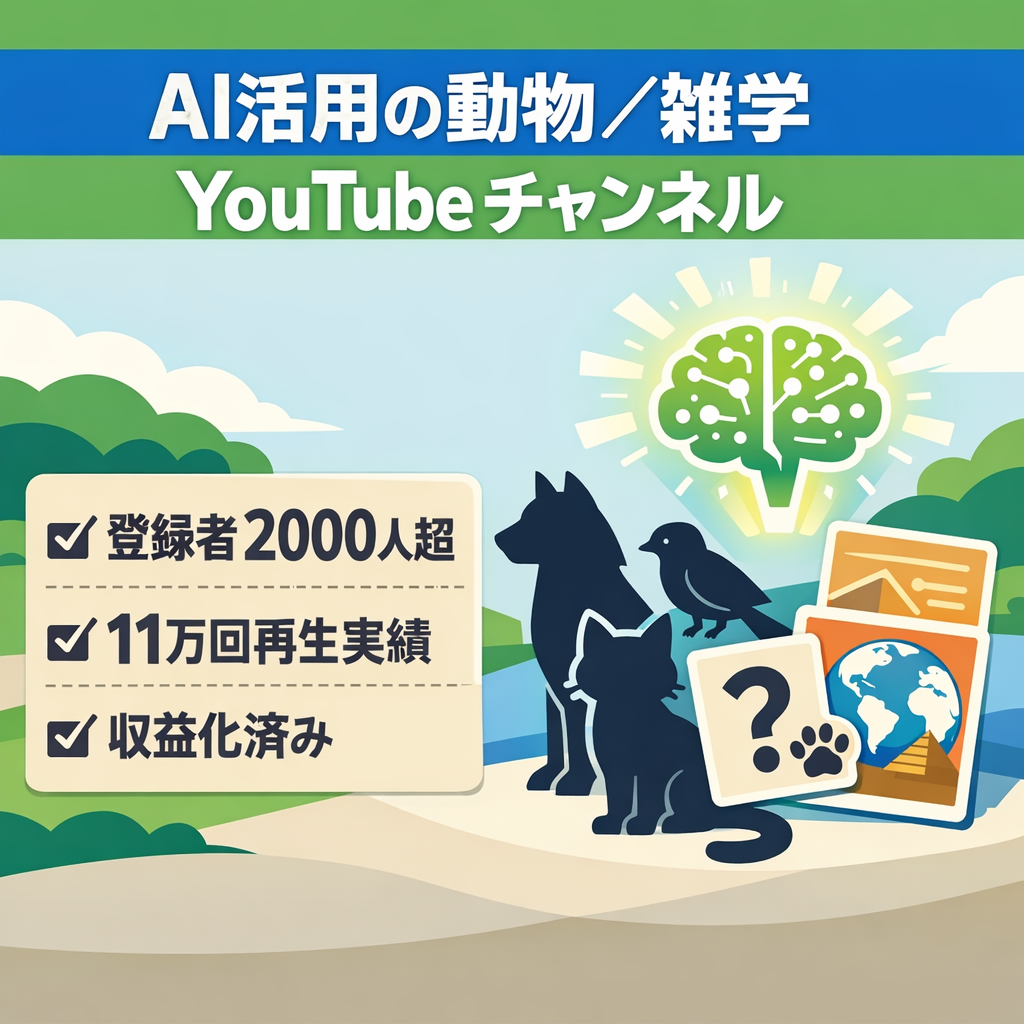 AIを使った動物・雑学系YouTubeチャンネル！過去月の最高月収1.7万円記録