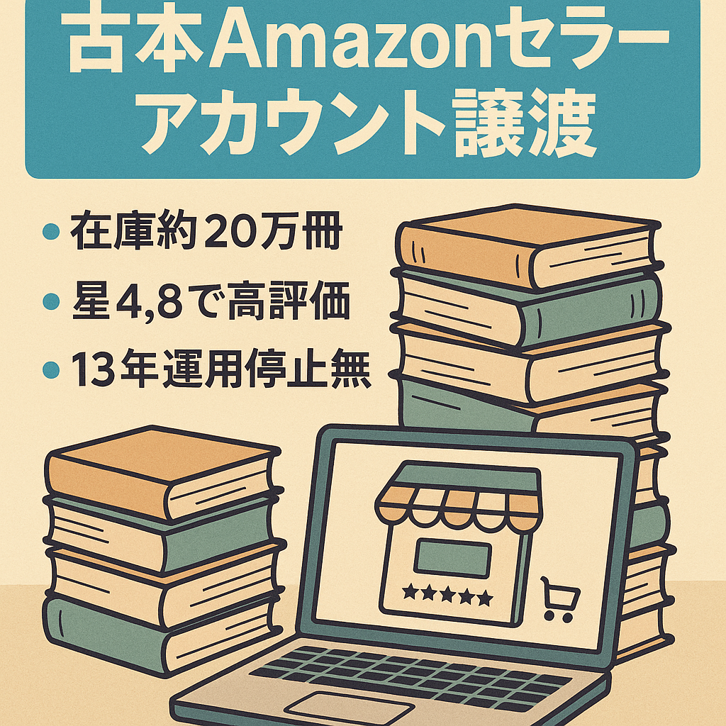 EC事業：Amazonセラーアカウント譲渡　約13年運用・古本/古書他カテゴリ・在庫数約20万冊・過去12ヵ月間で97％が肯定的 (評価：403)