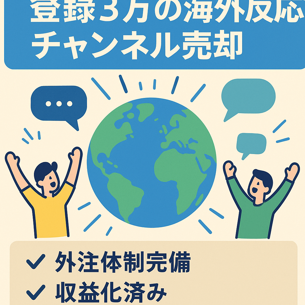 【登録者3万人！】大人気！海外の反応系チャンネル【早い者勝ち/値下げ交渉可能/属人性なし/収益化済み/ワーカーさんこみ】