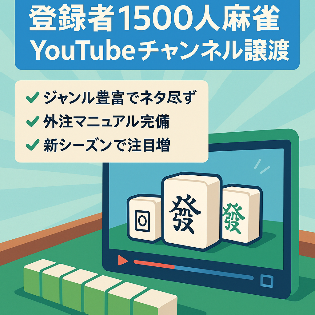 【登録者1,500人以上】麻雀（Mリーグ）YouTubeチャンネルの譲渡