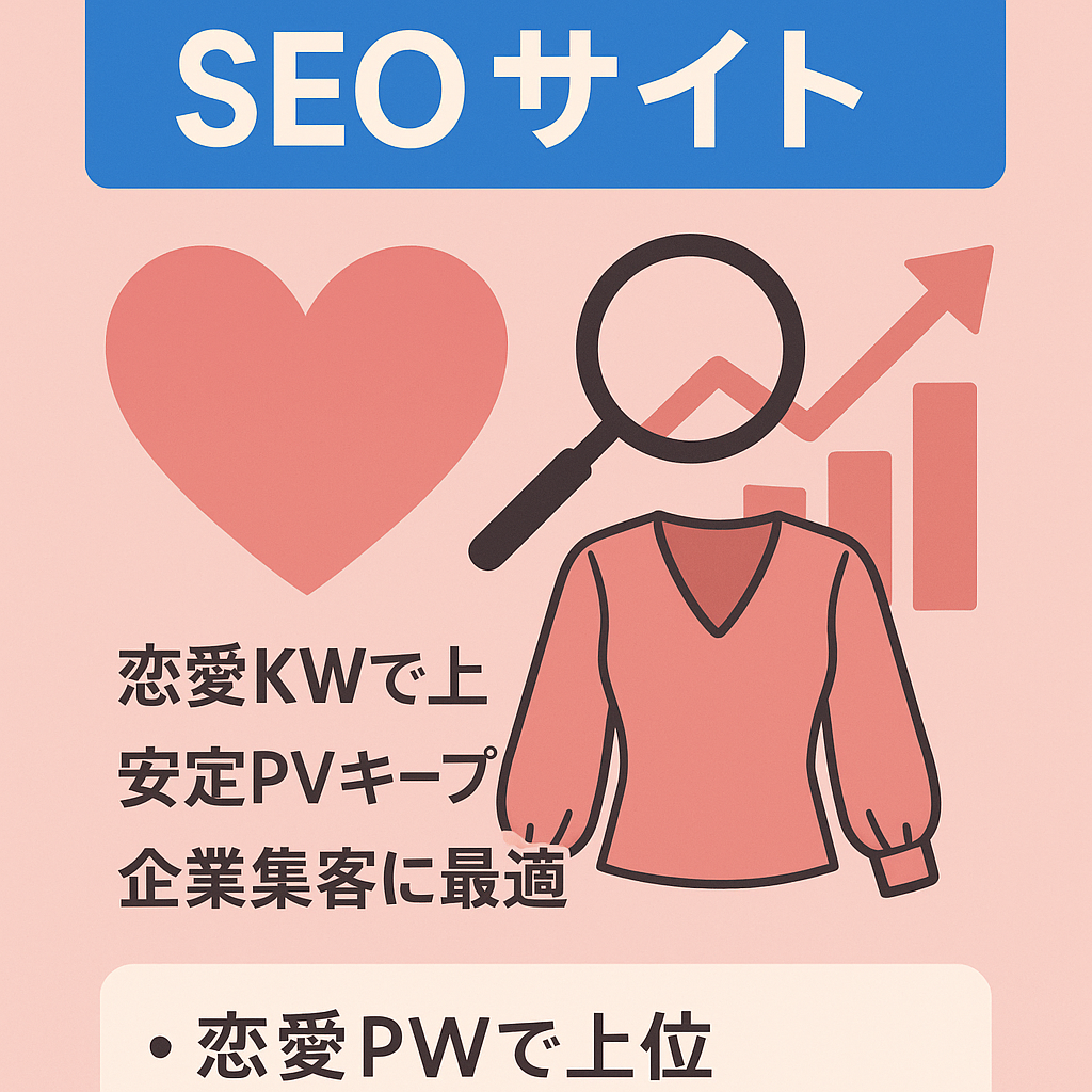【女性の恋愛×ファッションに関するKWで上位表示多数】特定の対象を集客し、お悩みを解決する記事で安定したPVが見込めるSEOサイト