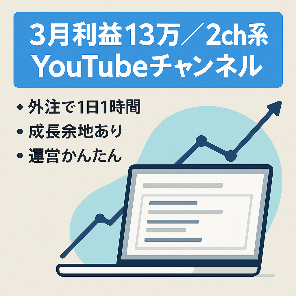 【３月の利益→13万円】作業時間1日１時間 / フル外注可 / 2ch系チャンネル【３月４日に収益化申請通過】