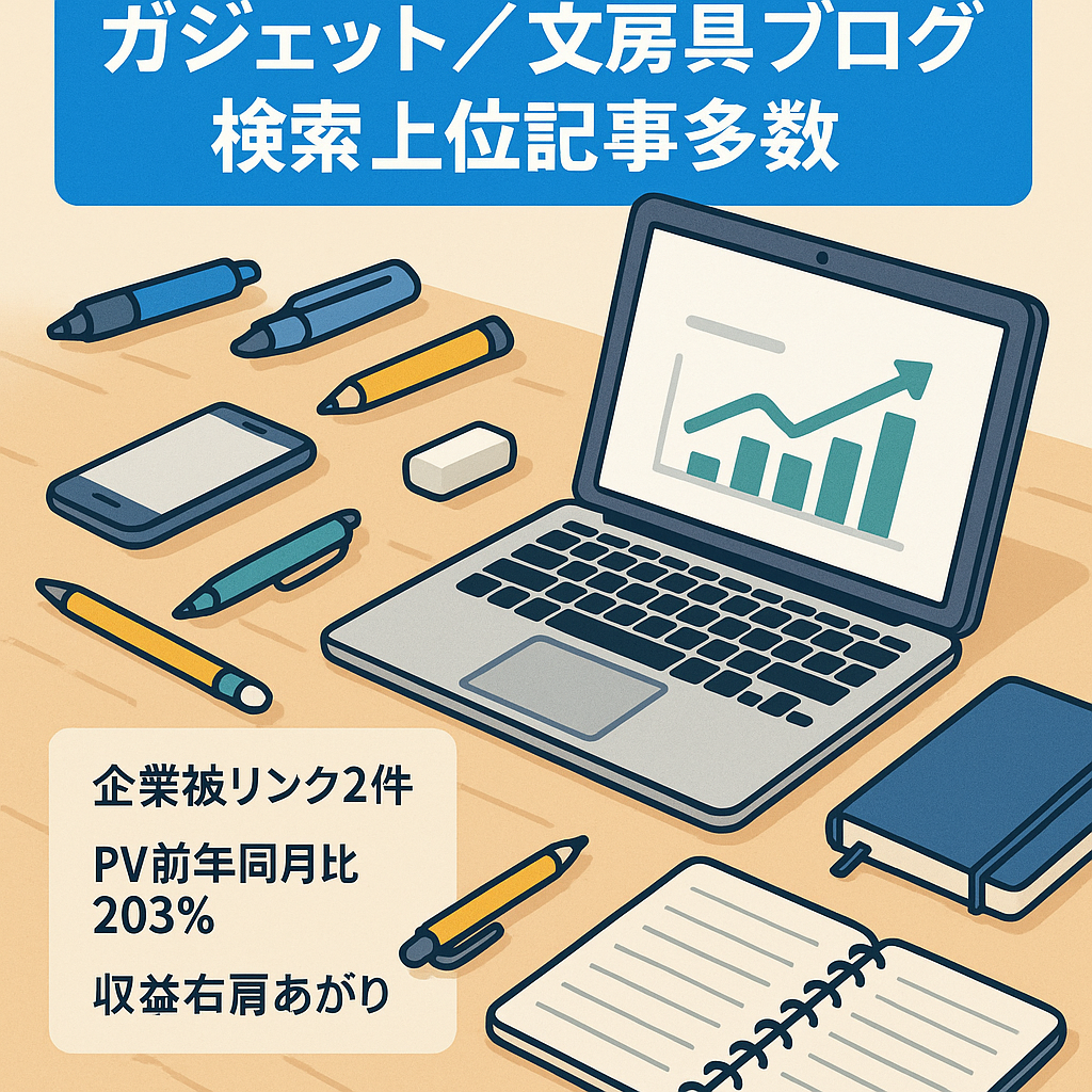 【ガジェット・文房具ブログ】検索上位記事多数。前年同月比PV数203％で右肩上がりで成長中