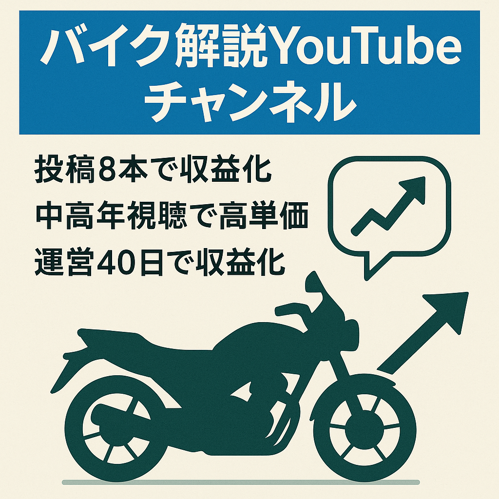 【投稿再開で収益UP】ゆっくり音声を用いたバイク系の解説CH。平均再生数5万回、1ヶ月で収益化達成！【属人性無し】