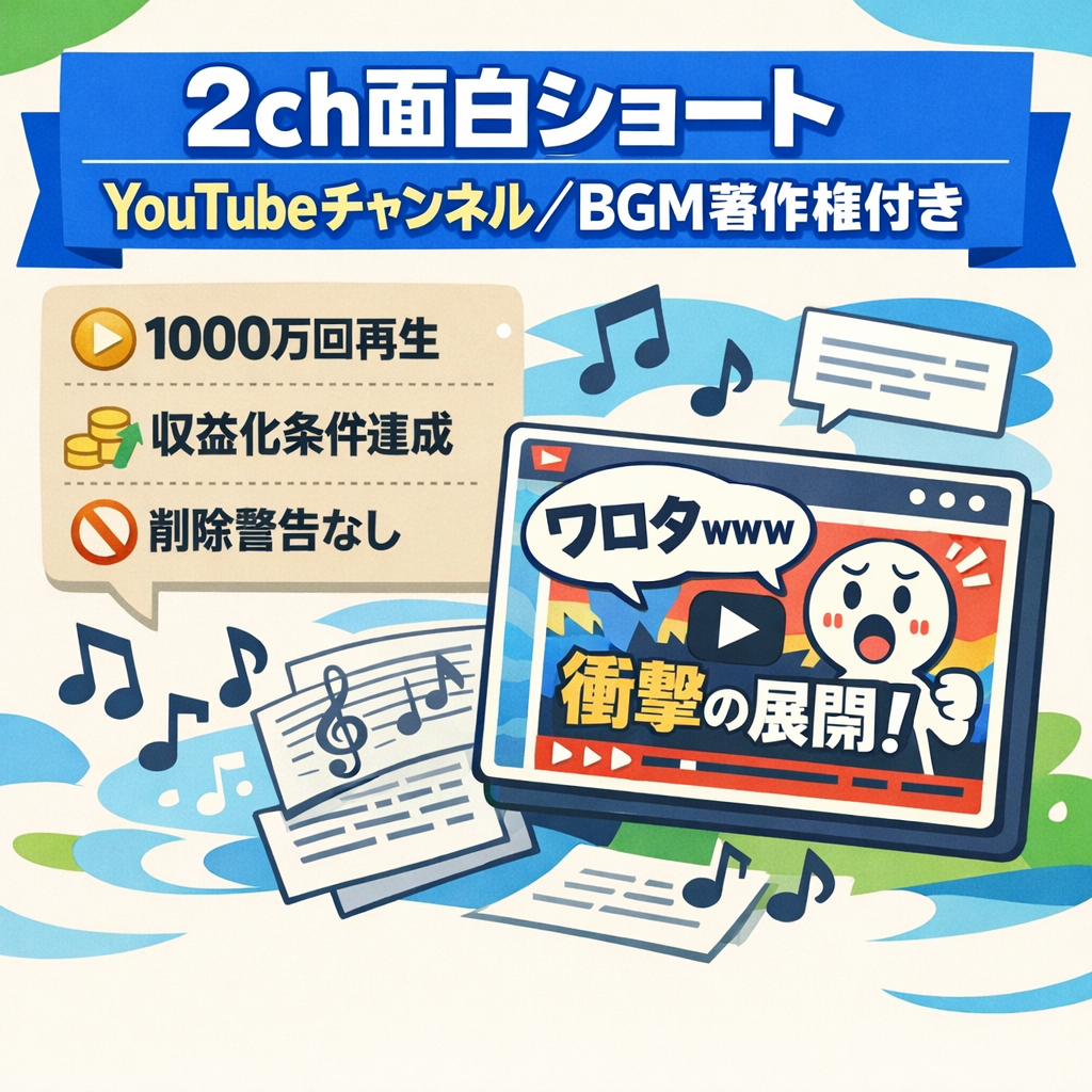 【1000万回再生突破済み】2ch面白系ショートのYouTubeチャンネル【BGM著作権付き】