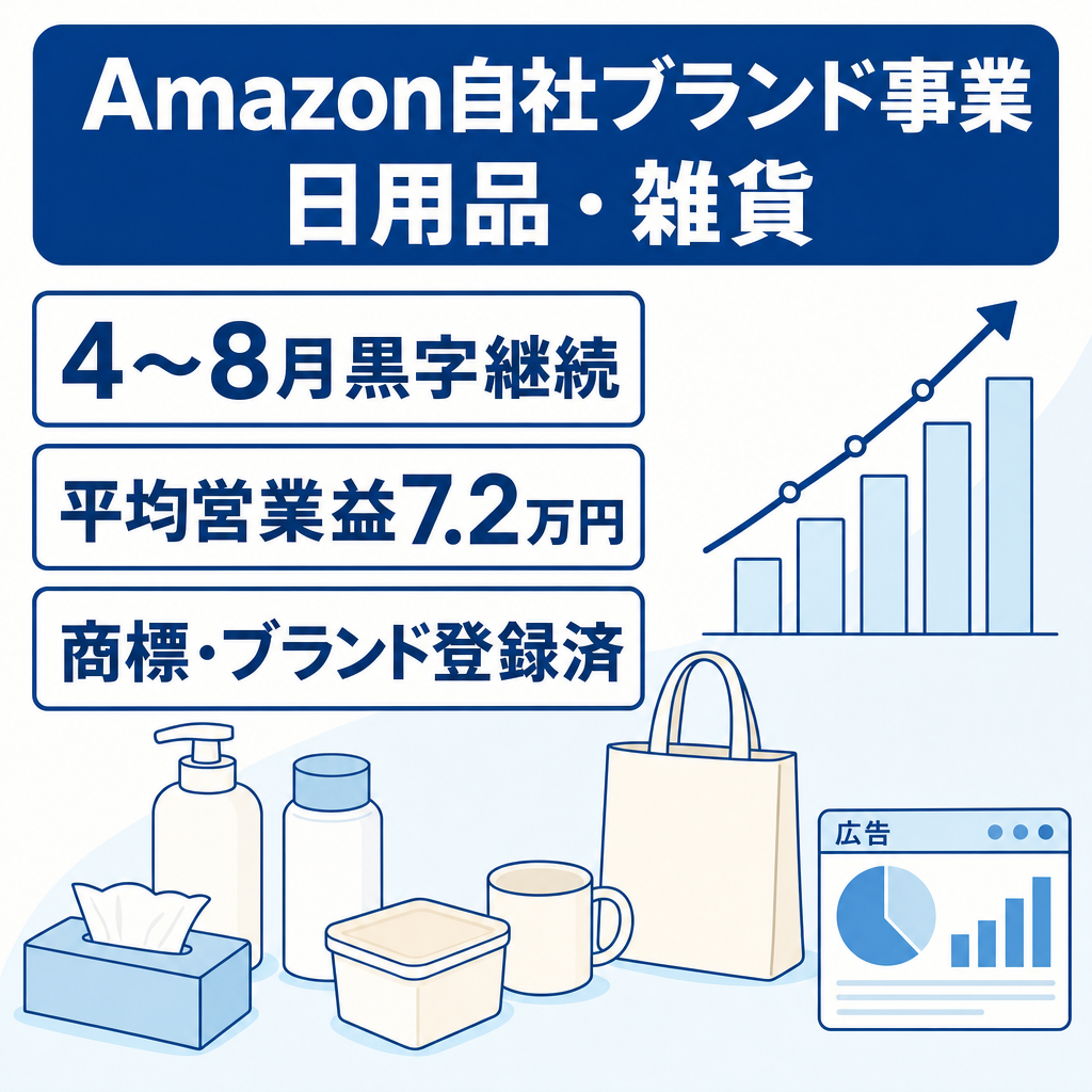EC事業：【4〜8月黒字継続】Amazon自社ブランド事業（日用品・雑貨）／販売基盤・仕入先・広告運用の知見を一括承継