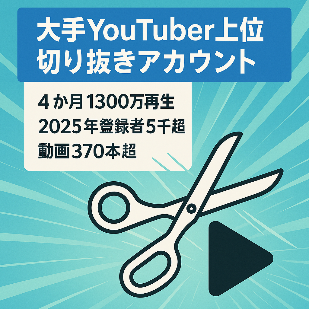 訳あり：【直近4ヶ月で計1300万再生over】大手YouTuberの上位切り抜きアカウント