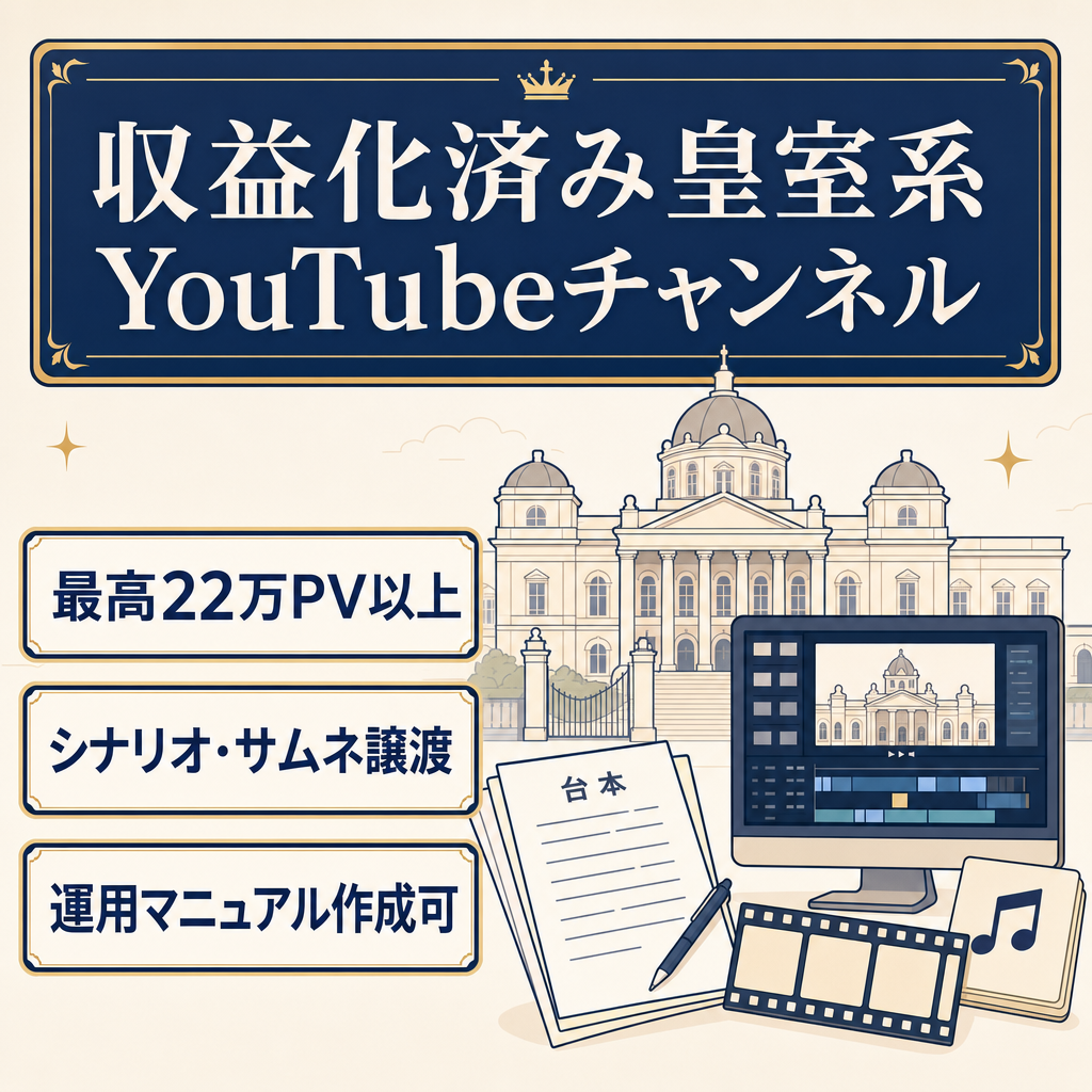 【収益化済み・最高22万PV以上】非属人・皇室系Youtubeチャンネル｜シナリオとサムネテンプレも譲渡