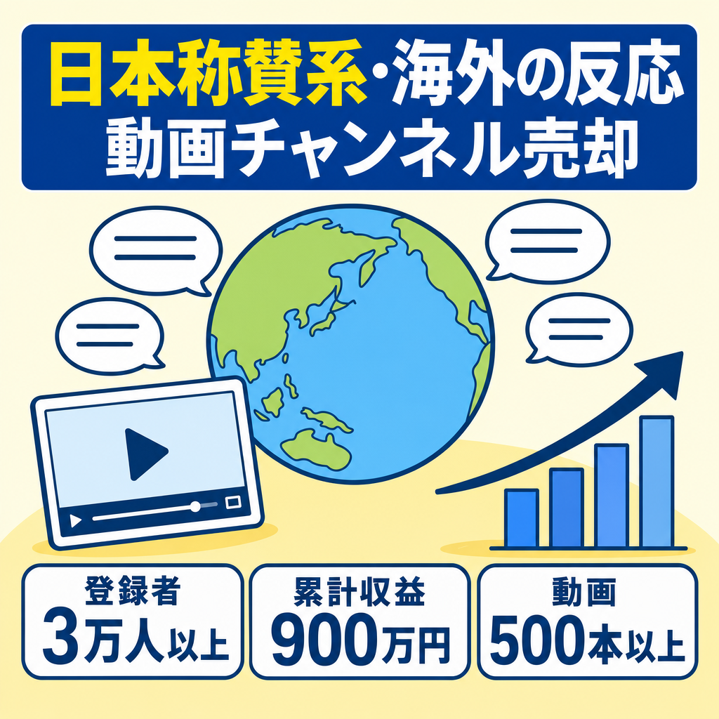 【登録者3万人以上】累計収益900万円｜日本称賛系・海外の反応チャンネル｜動画500本以上｜運営マニュアル付き