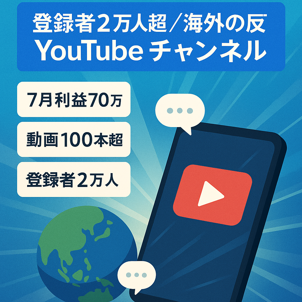 【チャンネル登録者2万人超え】海外の反応YouTubeチャンネル【7月利益70万円】