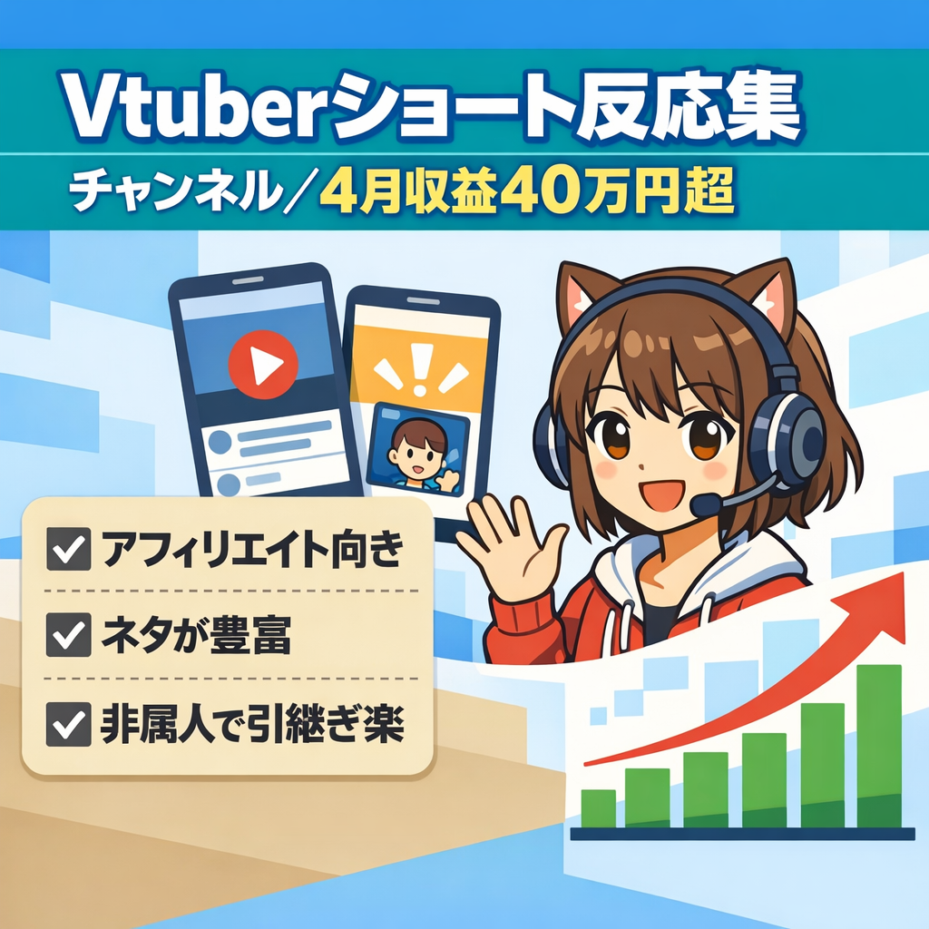 【訳あり/アフィリエイト収益で4月は40万円超え】Vtuberのショート反応集チャンネル【値下げ交渉大歓迎】