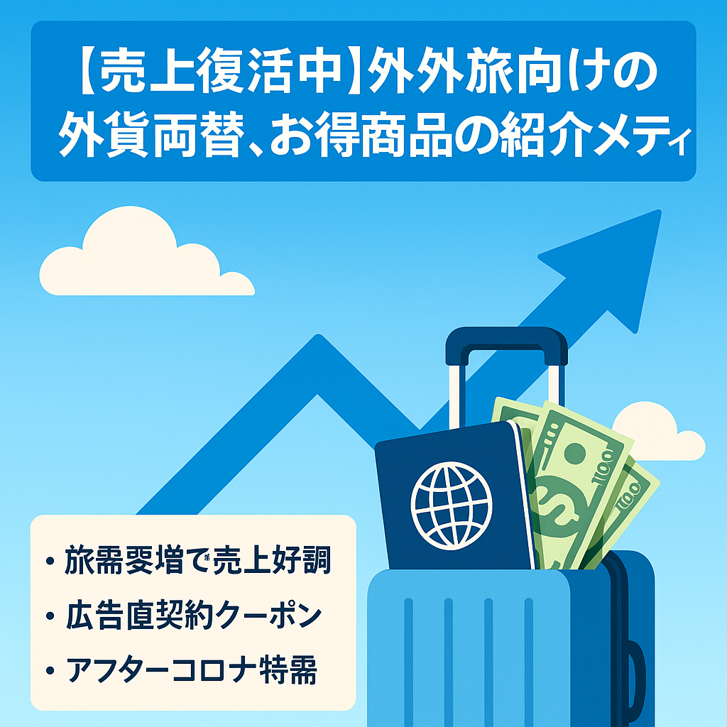 【売上復活中】海外旅行向けの外貨両替、お得商品の紹介メディア