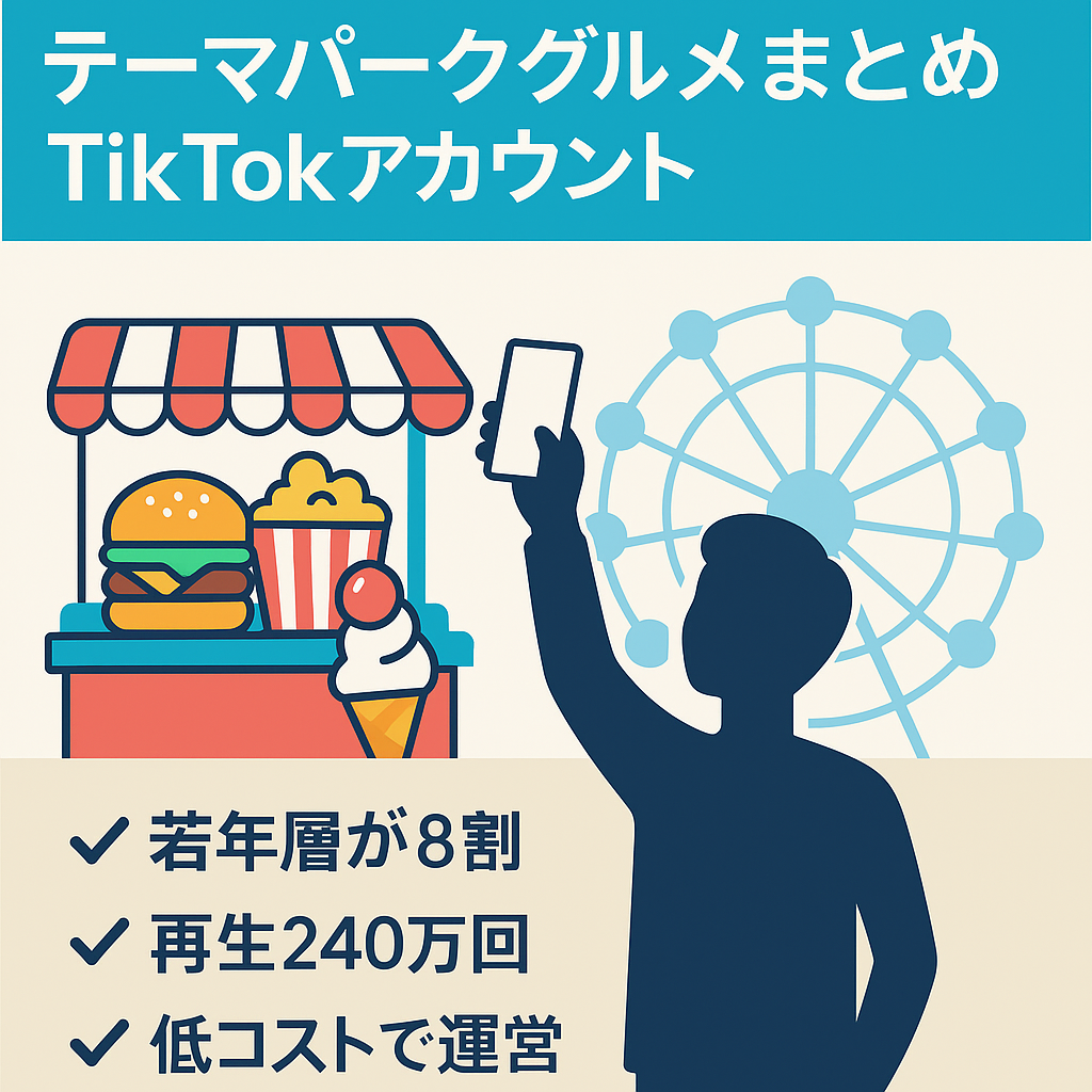 【誰でも簡単運営】総再生回数240万 FW1661人 某テーマパークのグルメをまとめたtiktokアカウント