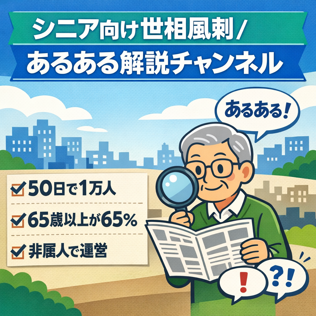 【登録者1万人 シニア層特化】世相風刺・あるあるネタの解説チャンネル（視聴者の65％が65歳以上）