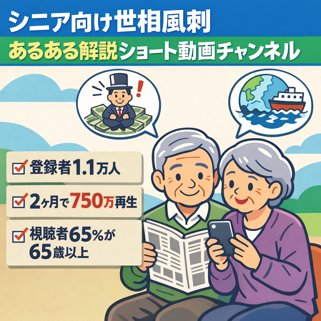 【登録者1.1万人 シニア層特化】訳あり世相風刺・あるあるネタの解説ショート動画チャンネル（視聴者の65％が65歳以上）