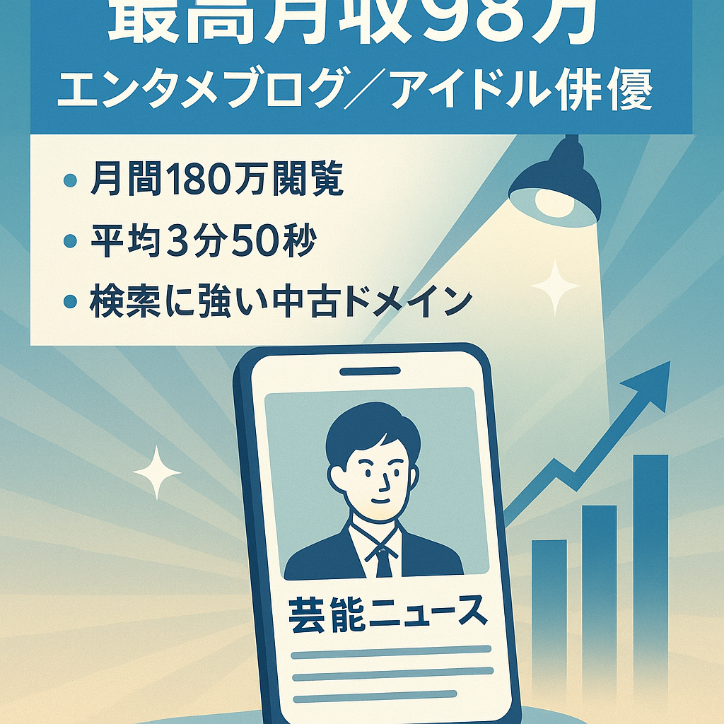 【最高月収98万円】アイドル・俳優の記事で上位表示多数！安定収益のエンタメブログ