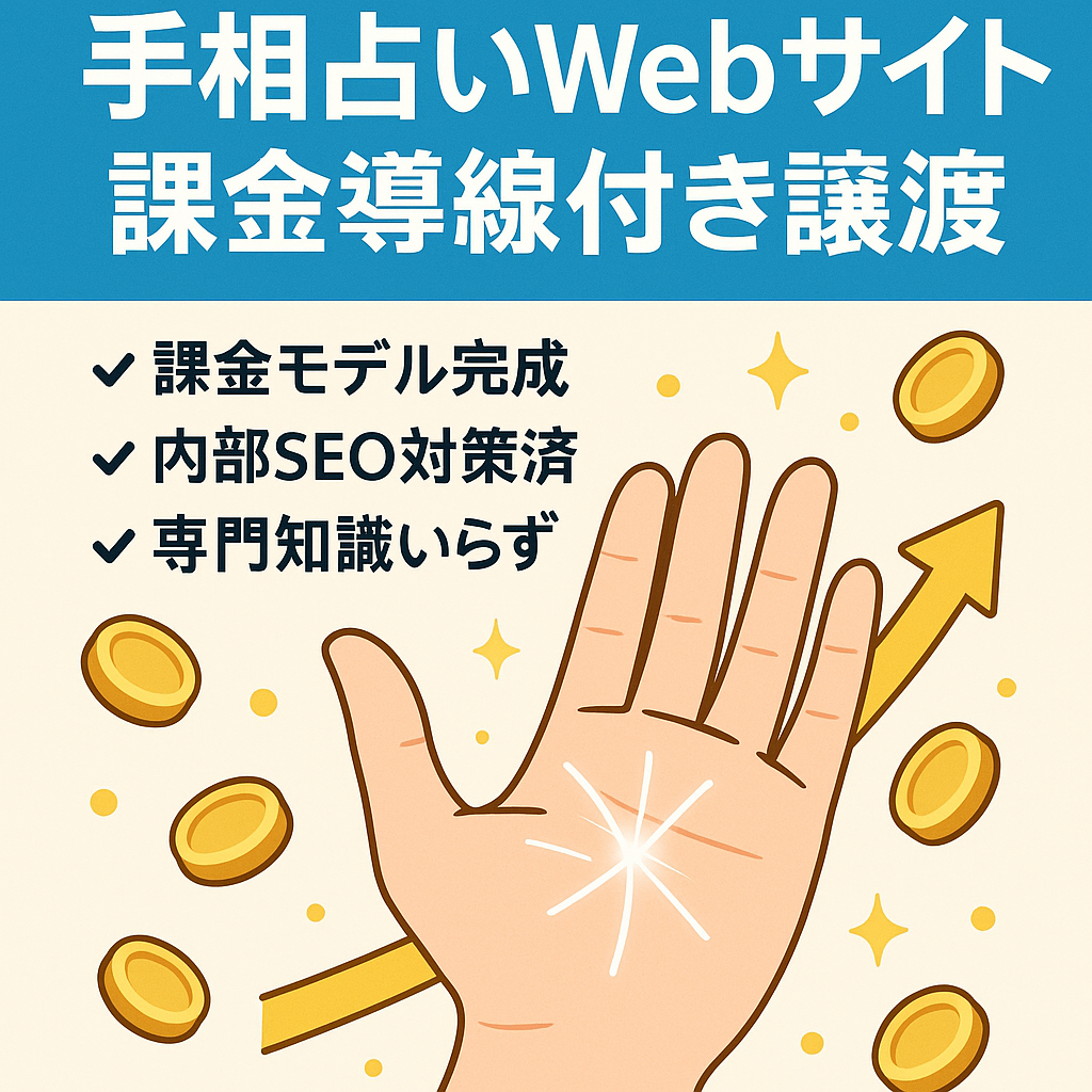 【SEO/収益モデル確立】無料手相占い × 課金誘導型Webサイト | 専門家不要で運営可能！