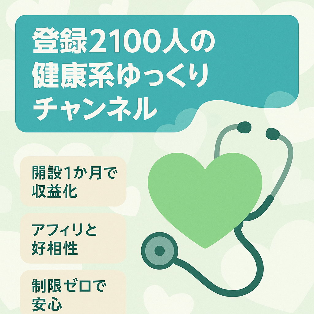【登録者2100人】健康系ゆっくりチャンネル【最高8万回再生・開設１か月で収益化・アフィリエイトと相性◎】