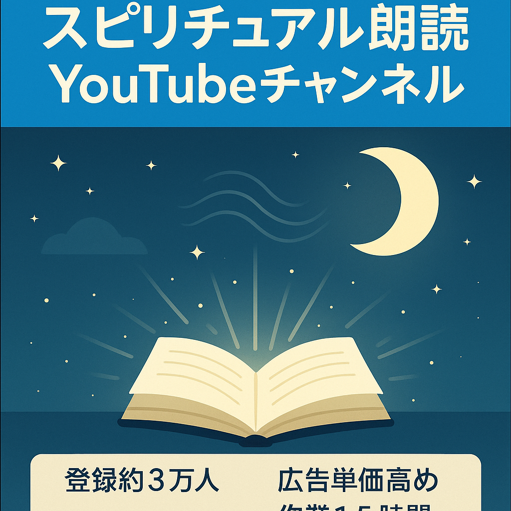 【2か月連続40万超え】登録者約3万人！顔出し不要のスピリチュアル系朗読チャンネル！作業1日1時間半でフル外注も可能