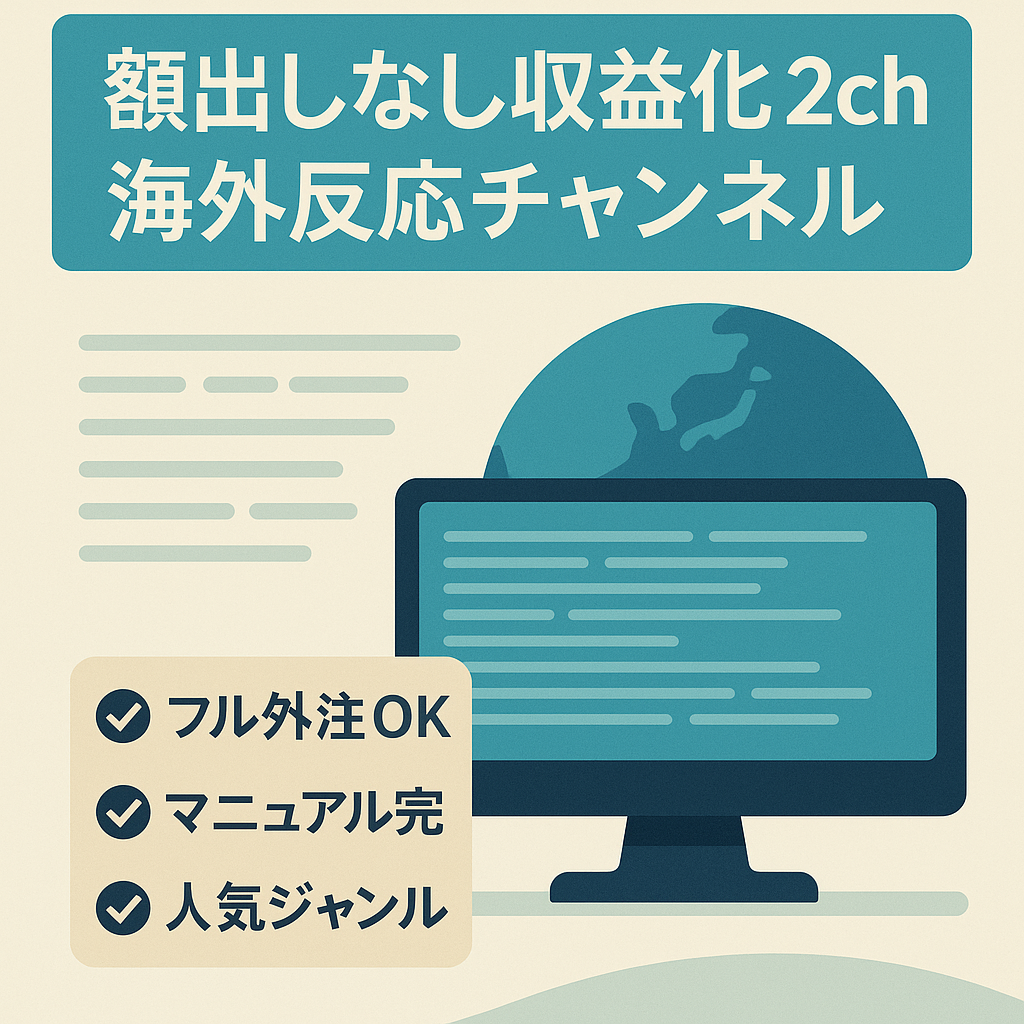 【収益化済み！】顔出しなし人気ジャンル「2ch海外の反応」まとめ系チャンネル【フル外注可能】
