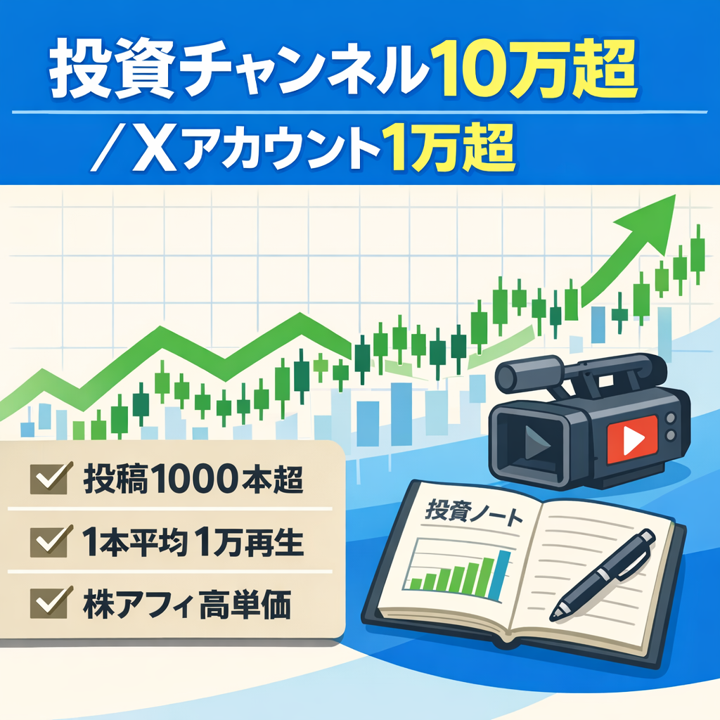 金融系投資チャンネル登録者10万超え・Xアカウント1万人超