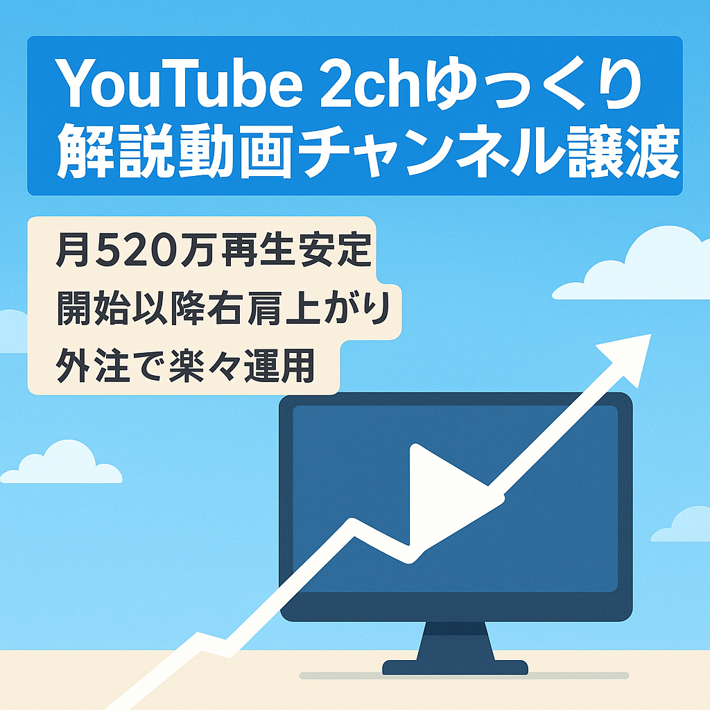 【YouTube登録者10000人:月間520万再生】2chゆっくり解説動画チャンネル譲渡【売上300万見込み】