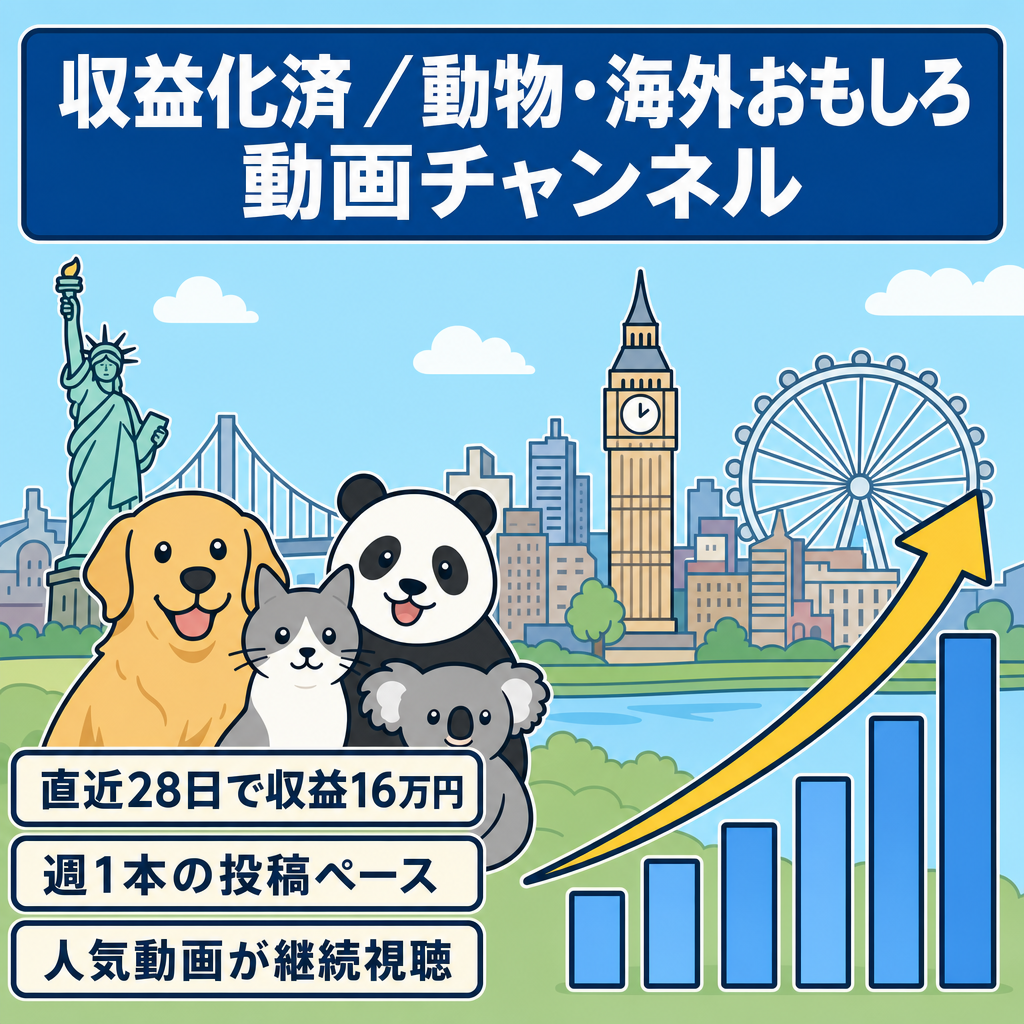 【収益化済】週に1本投稿で収益16万円越え！動物・海外おもしろ系チャンネル！