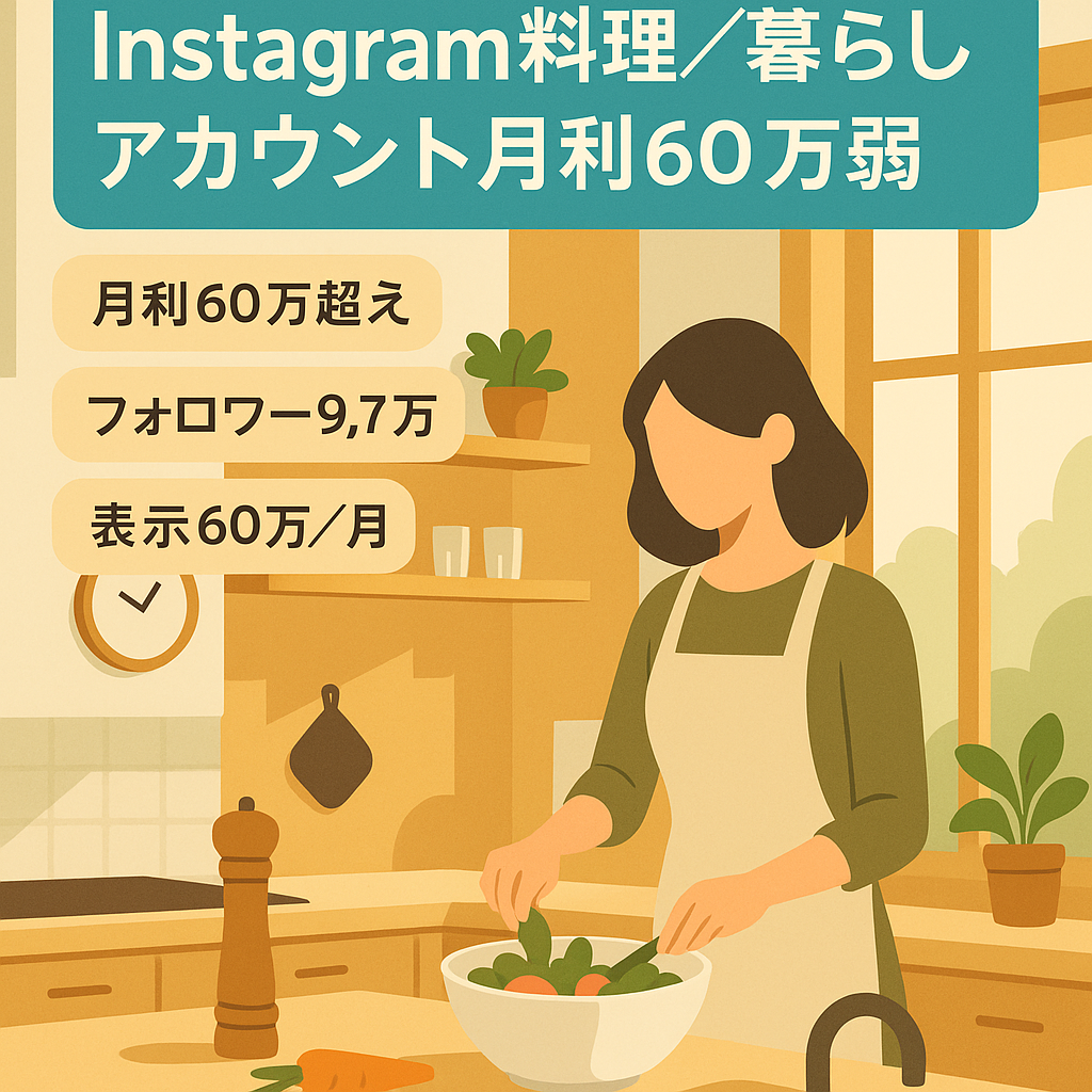 【マネタイズ初月で月利60万弱】Instagram料理×暮らし系アカウント(フォロワー9.7万人、月間インプレッション60万人)