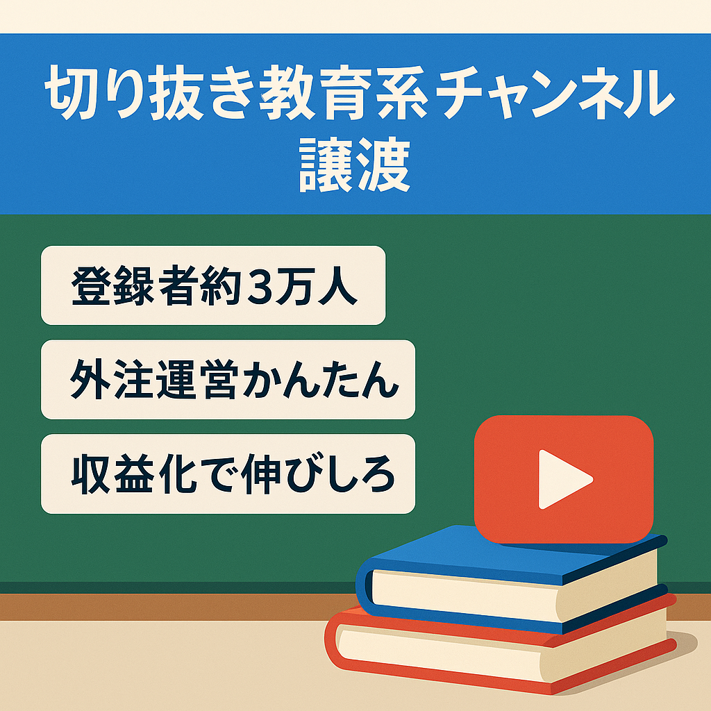 切り抜き：【訳あり】【登録者数約30000人】教育系チャンネルの譲渡！属人性なし・外注で運用可能