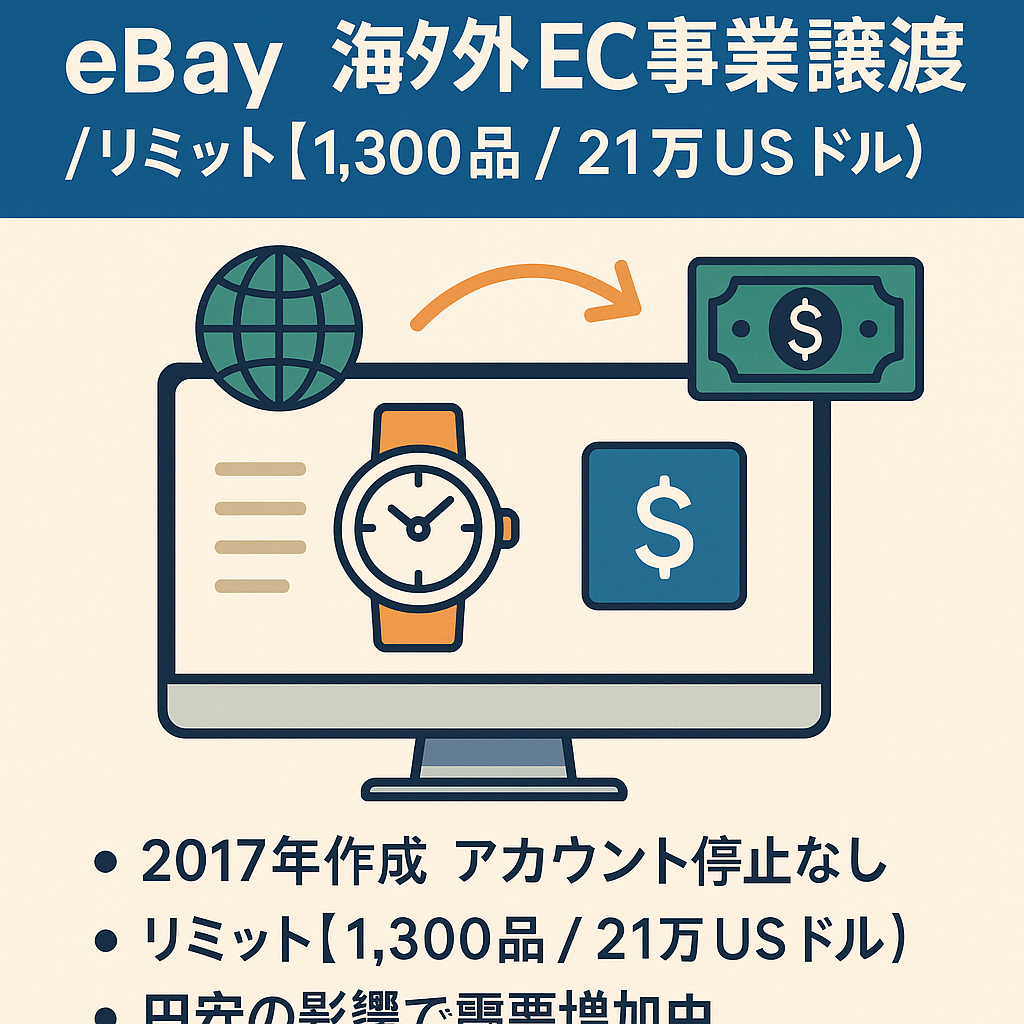 eBay 海外EC事業譲渡 /リミット【1,300品 / 21万USドル】2017年作成 時計販売など
