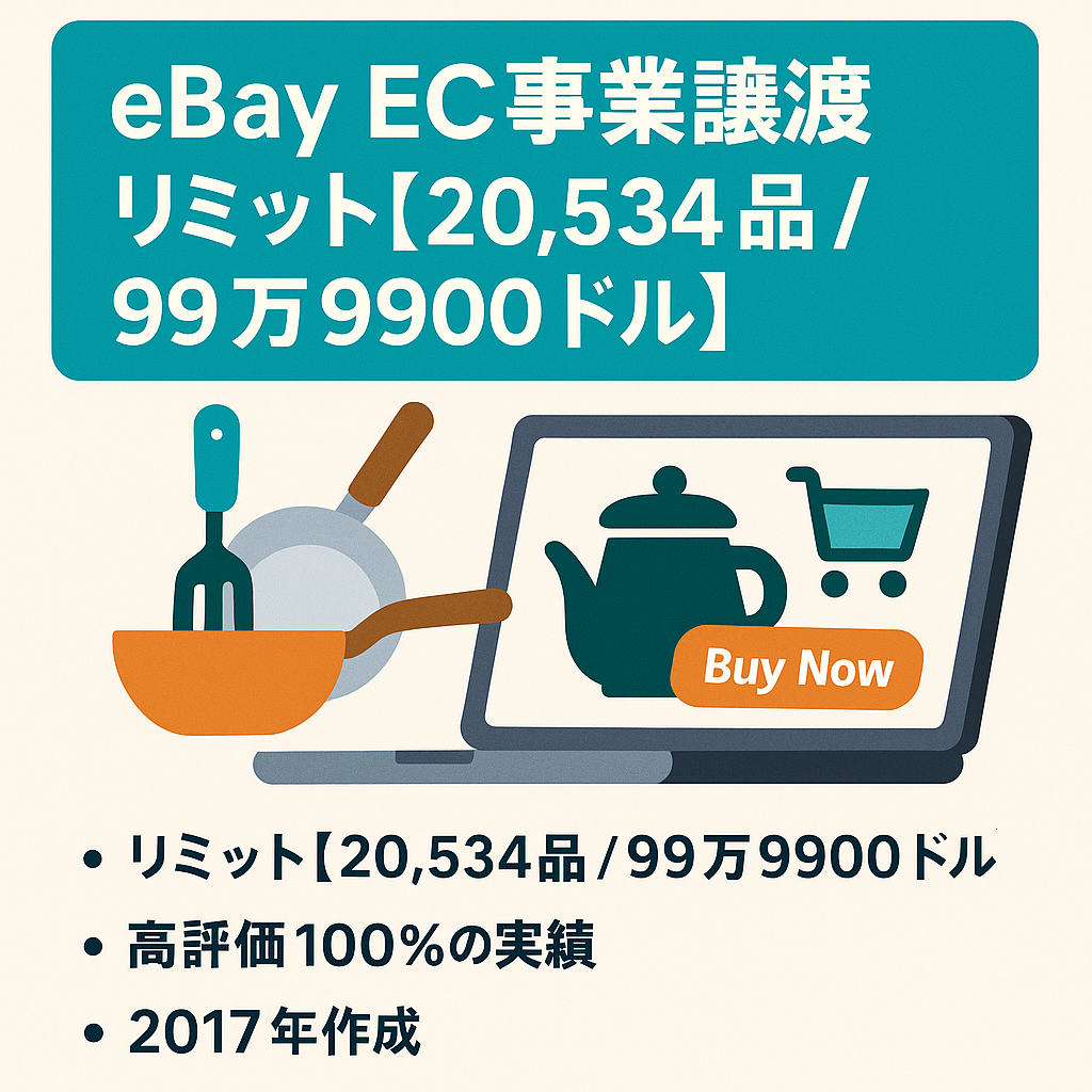 eBay EC事業譲渡 リミット【20,534品 / 99万9900ドル】2017年作成 小物キッチン用品 在庫上代15万円つき