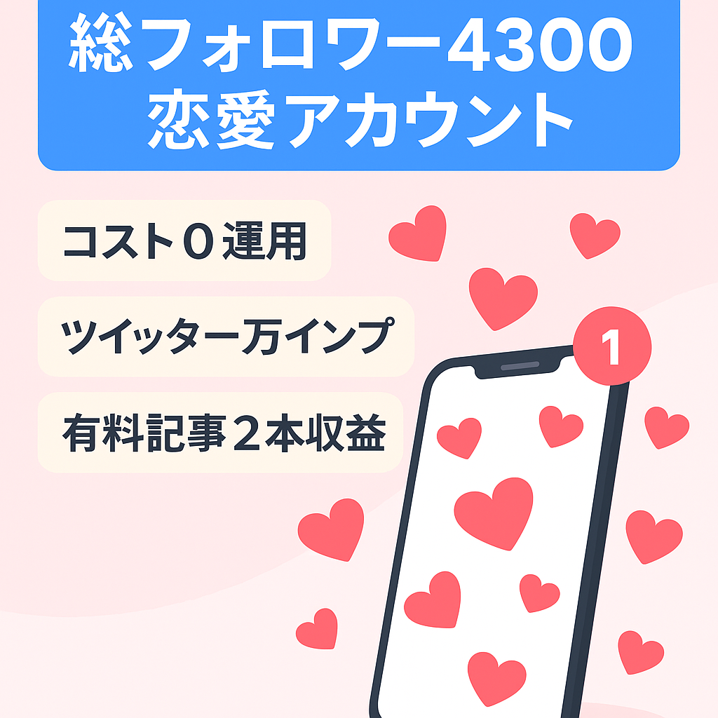 【総フォロワー4300人以上の恋愛垢】コスト0の運用で毎月安定収益を狙えるアカウント