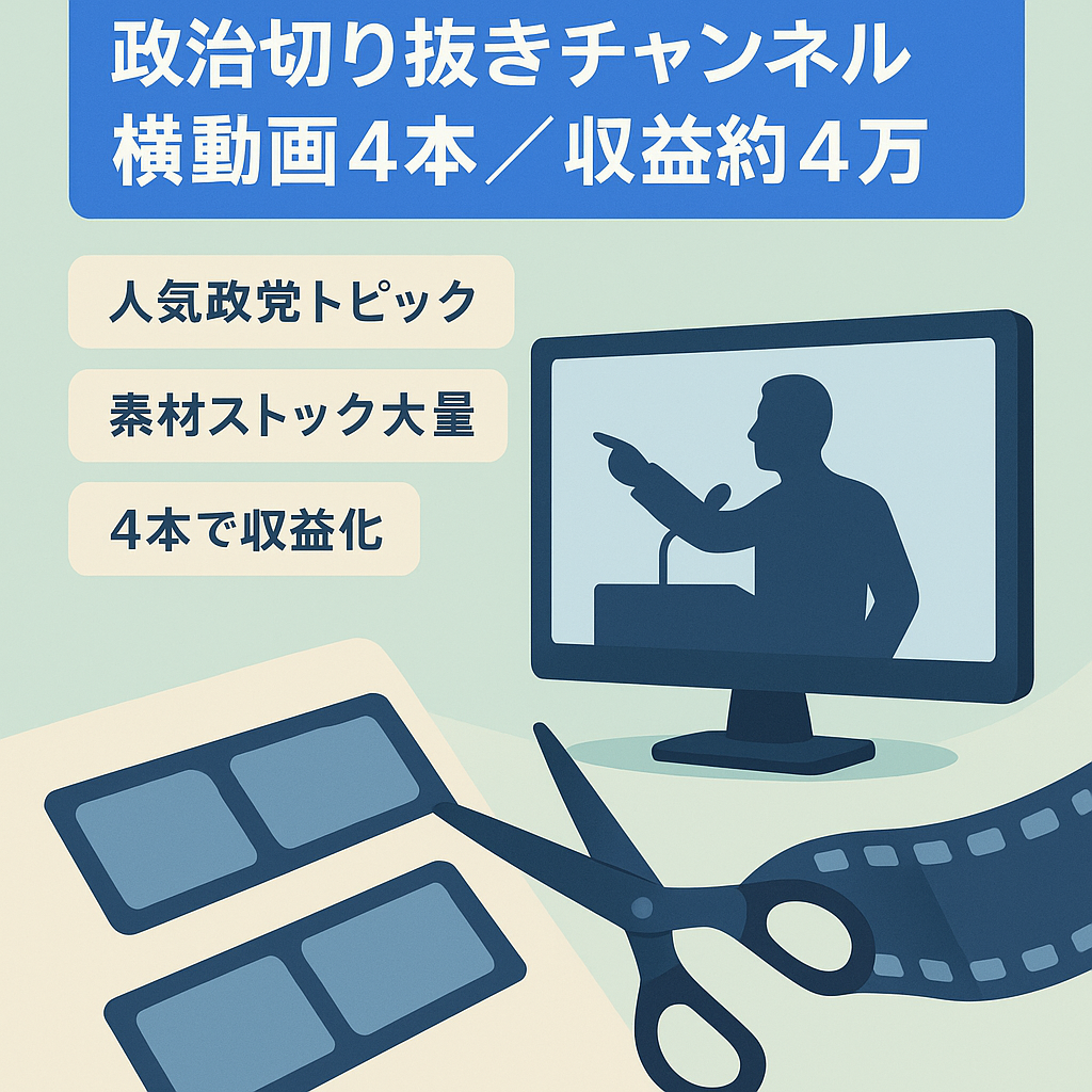 【政治切り抜きch】横動画4本で収益約4万円の政治系切り抜きチャンネル