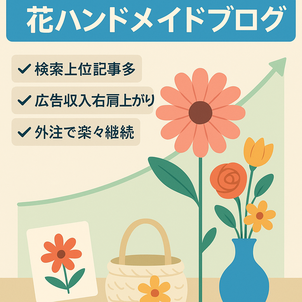 月7000PV以上！1〜5位KW多数！フル外注運営可能！収入右肩上がりの花・ハンドメイドブログ