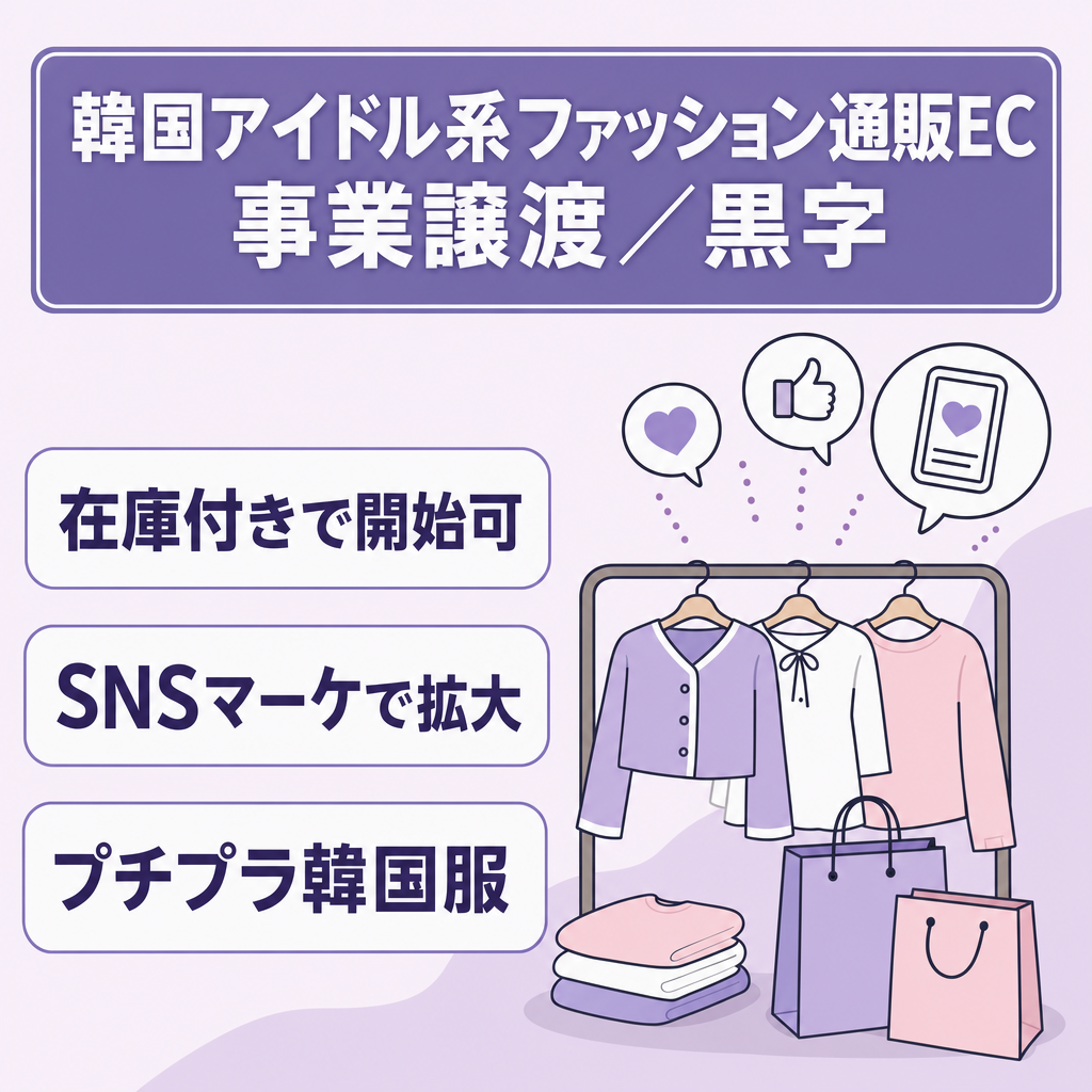 【人気商材】韓国ファッション通販EC 韓国アイドル 事業譲渡 黒字 SNSマーケ