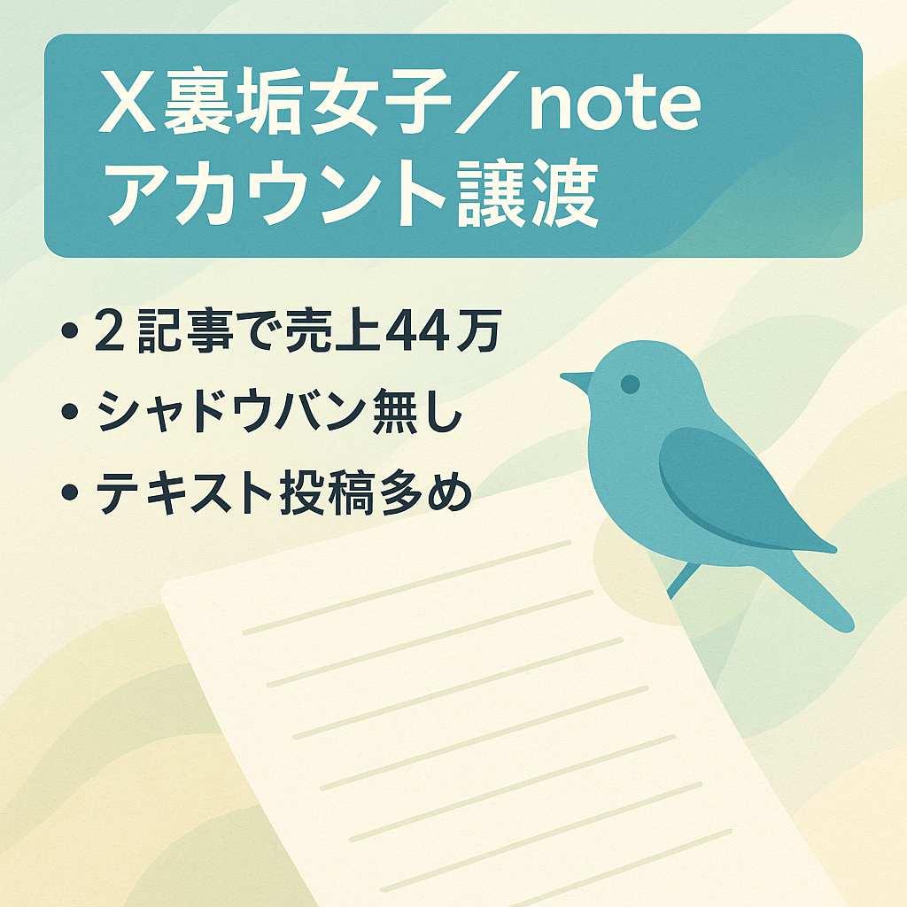 【有料note２記事で総売上44万超】noteを売りやすいX(旧twitter)裏垢女子アカウント＋noteアカウント譲渡