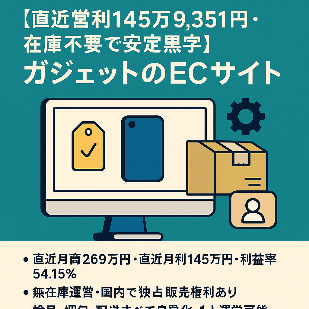 1人運営【直近営利145万9,351円・在庫不要で安定黒字】ガジェットのECサイトと海外メーカー独占販売権を譲渡【自動化済み・マニュアル完備】