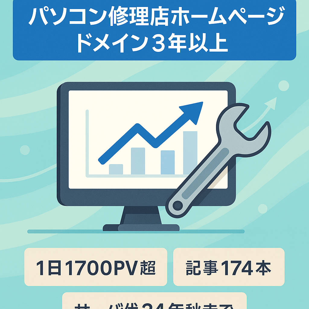 【ドメイン取得から3年以上、PV数１日1700以上、記事数174】パソコン修理店のホームページ
