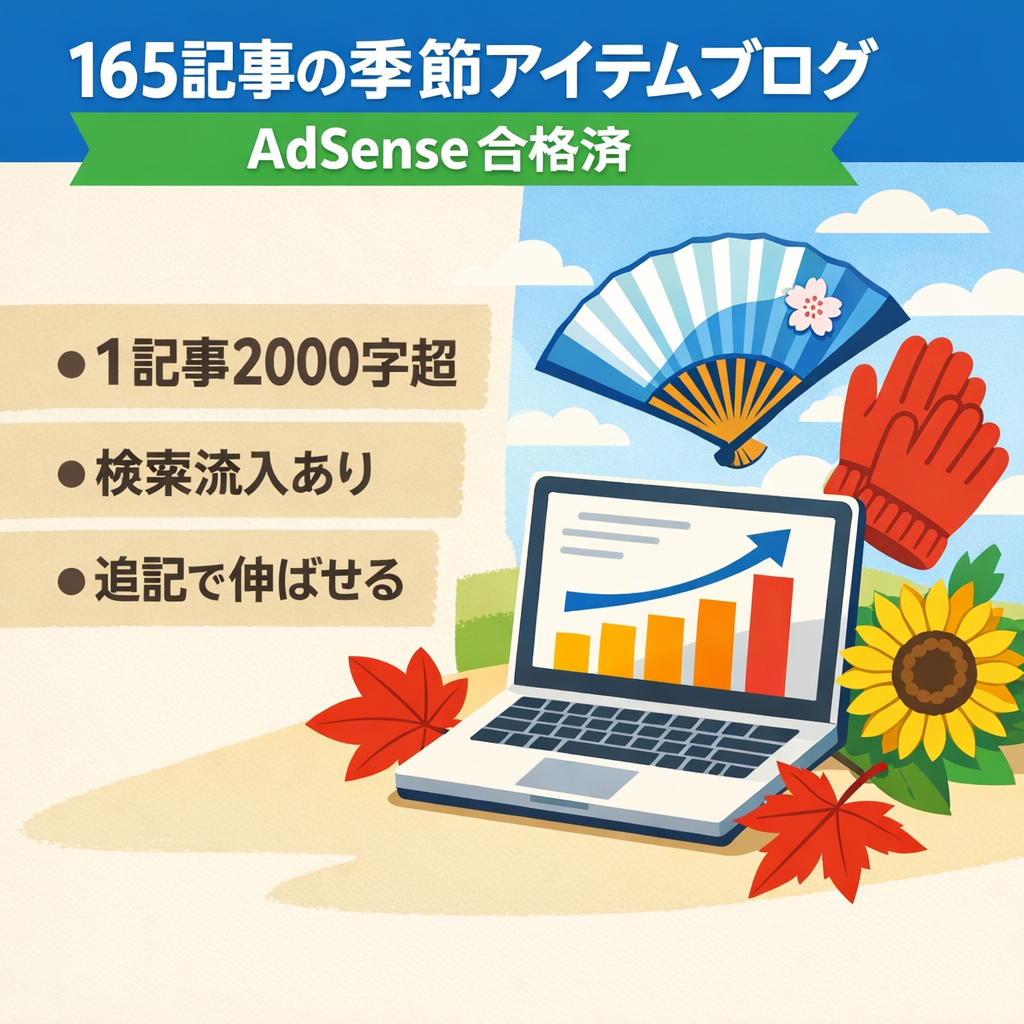 【165記事・収益化済】AdSense合格済の季節のアイテム系ブログ