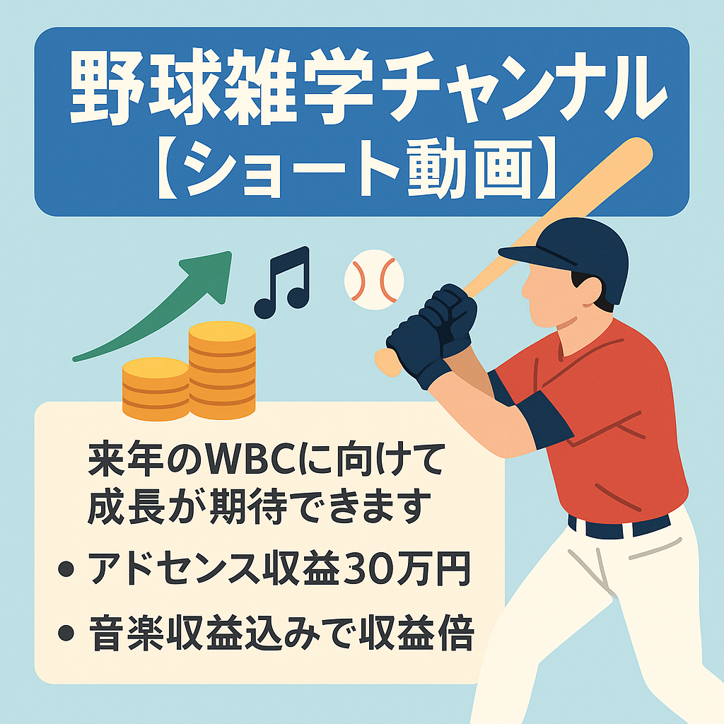 【音楽収益で収益倍増】野球雑学チャンネル【登録者3.2万人以上】【月間再生数1500万再生】【ショート動画】
