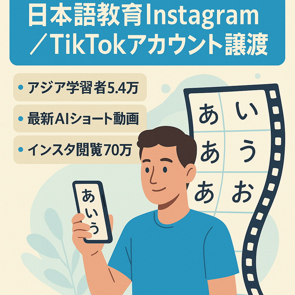 【総フォロワー5.4万人】日本語教育系Instagram＆Tiktok譲渡 AI動画を使用!