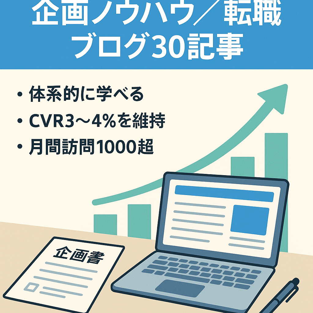 【SEOで安定集客】20~30代の会社員向けた企画書作りノウハウや転職エージェント紹介等記事30本