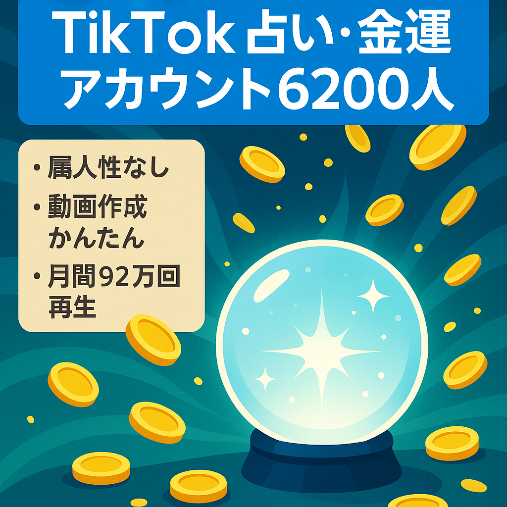 【TikTokフォロワー6200名以上】属人性なし、占い・金運ジャンルアカウント