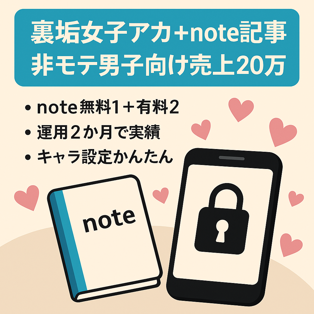 【運用2ヶ月で売上20万】非モテ男子向き裏垢女子アカウント｜note記事＆アカウントも譲渡
