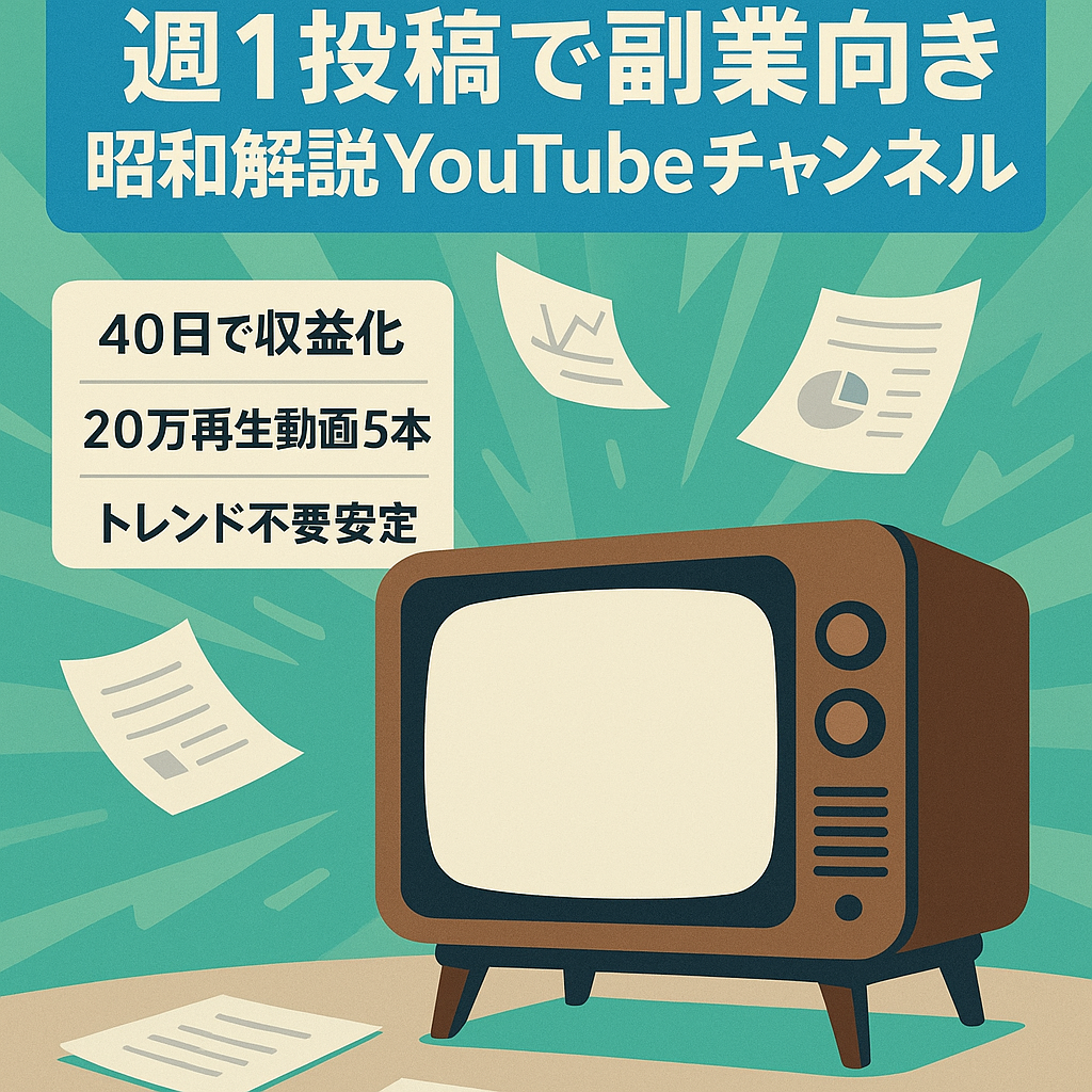 副業にオススメ！【週1投稿で月15万円前後】■登録者1.1万超え■属人性なし！トレンドに左右されない昭和解説チャンネル