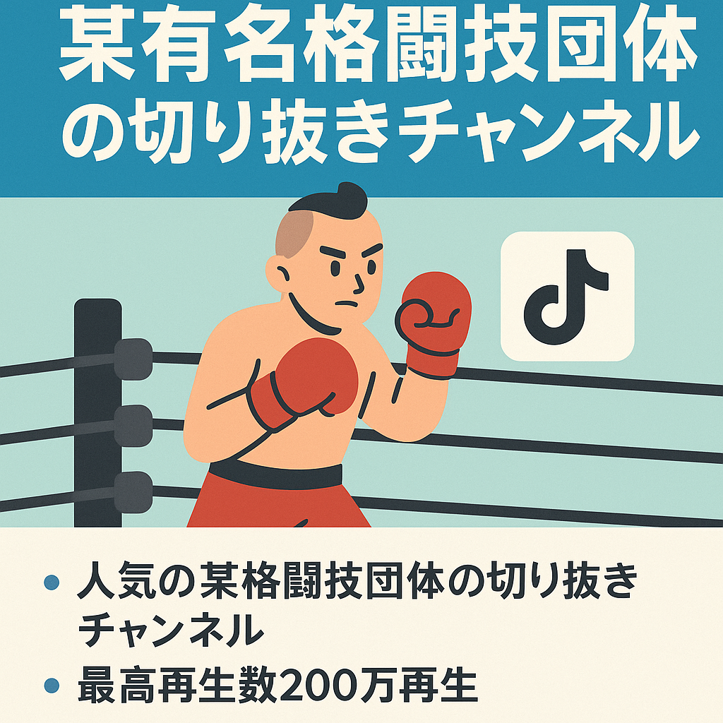 訳あり：某有名格闘技団体 切り抜きチャンネル 登録者 約1800〜1900人+（おまけ）TikTokチャンネル