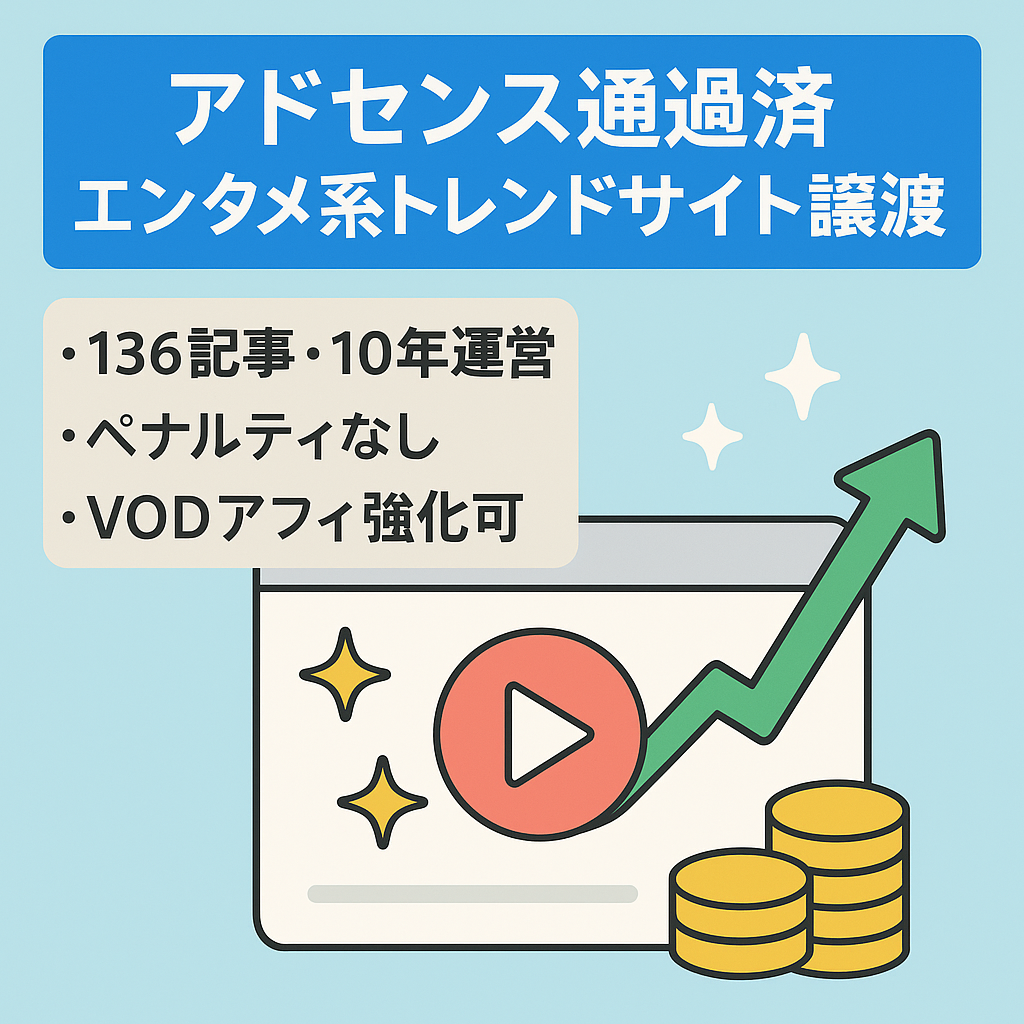 【アドセンス通過済／10位以内率は50％】2つのエンタメ系のトレンドサイトの譲渡