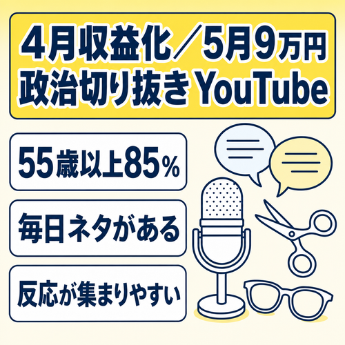 切り抜き：5月:9万円【4月収益化】政治切り取りに関するYOUTUBEチャンネル